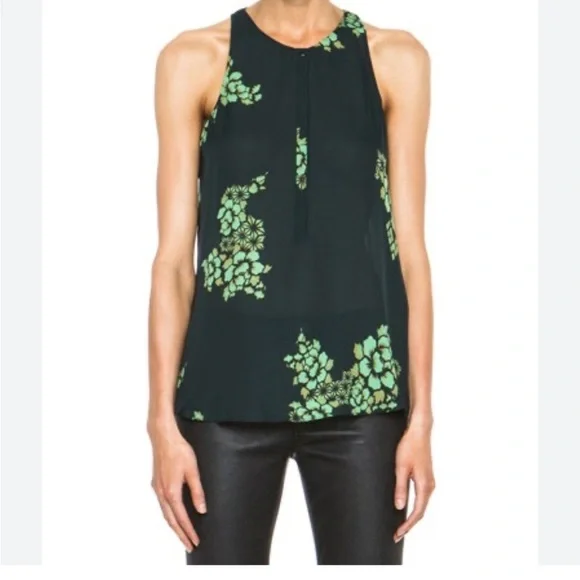 A.L.C. Lennox Green Silk Floral Tank | S - Picture 1 of 5